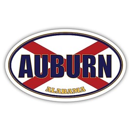 Auburn City Alabama State Flag | AL Flag Lee County Oval State Colors Reflective Sticker Car Decal 3x5 inches