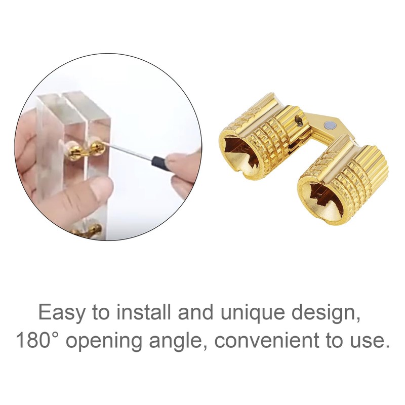 HOJLKLD 6Pcs 8 mm Hidden Brass Barrel Hinges, 180 Degree