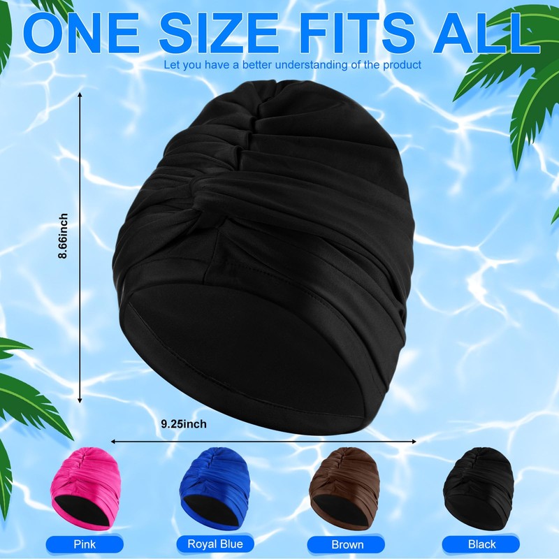 Yearntown 4 Pcs Swim Caps for Women Swimming Turban Polyester