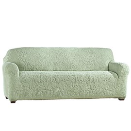 Collections Etc Embossed Tropical Design Stretch Furniture Cover Sage Sofa
