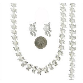 Designer Inspired 3 Piece Bridal White Pearl Necklace, Bracelet and Earring Set CC4