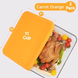 LUVCOSY 11 Cup Rectangle Silicone Storage Cover Lids Replacement for Pyrex 7212-PC Glass Bowls, (Container not Included) 2 Pack, Microwave, Dishwasher and Freezer Safe