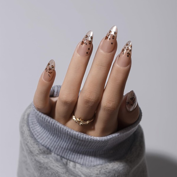 KQueenest 30 Pcs Cateye French Tip Press On Nails Almond