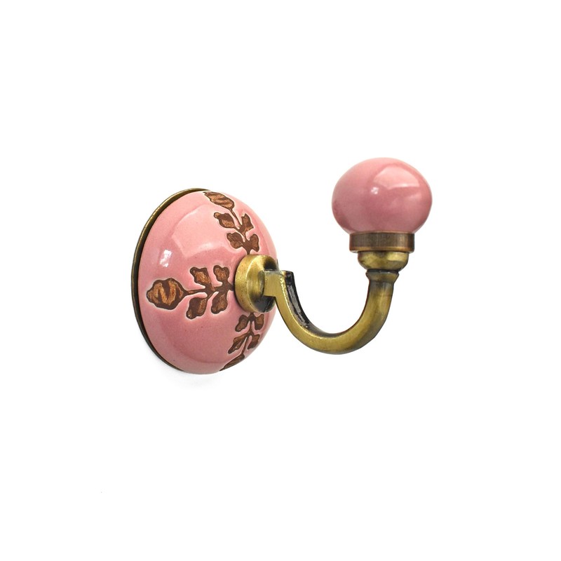 Hand Painted Pink Ceramic Coat and Wall Hook Decorative Towel
