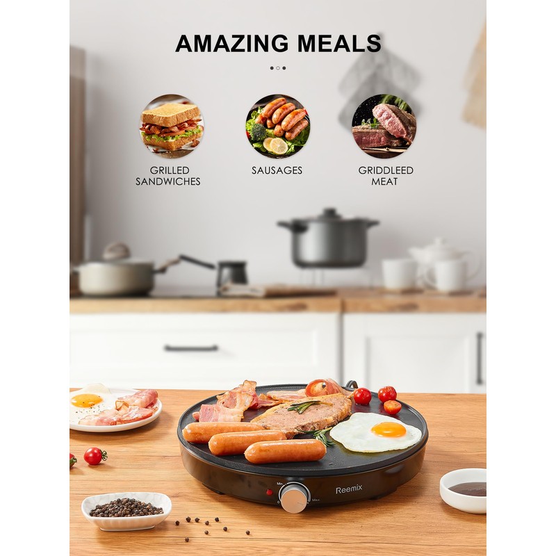 Crepe Maker Machine, Reemix Compact Pancake Griddle Precise Temperature Control,