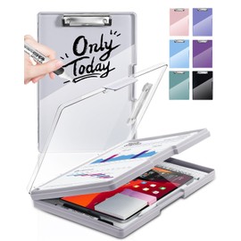 Clearview Clipboard with 2 Storage, Dry Erase 8.5x11 Heavy Duty ClipBoards - High Capacity Coaches Clip Board with Pen Holder - Side Opening Plastic Nursing Clip Case (Lvory)