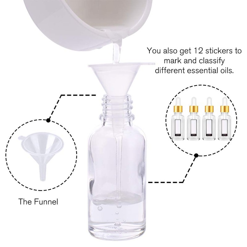 PrettyCare 2 oz Dropper Bottles, 4 Pack Clear Glass Bottles
