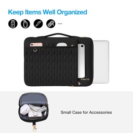 MOSISO 15-16 inch Laptop Sleeve Compatible with MacBook Pro 16 inch M4 M3 M2 M1, 15.6 inch Carrying Case Petal Quilted Bag with Horizontal&Vertical Pockets&Small Case&Handle&Belt, Black