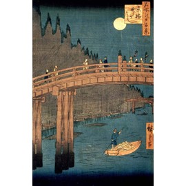 Hiroshige Kyoto Bridge by Moonlight (1857) Wall Decal 46.5"x72"