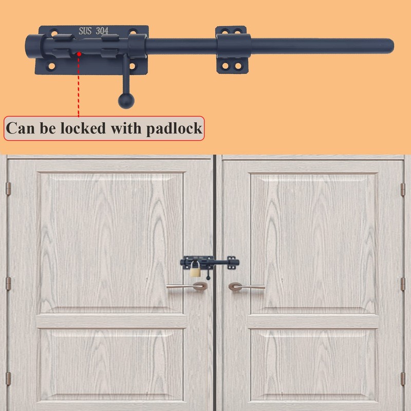 12in Slide Bolt Gate Latch 304 Stainless Steel Barrel Bolt
