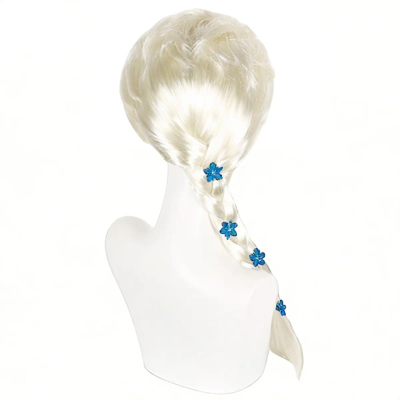 Peluca Trenza Rubia Brillante Con Adornos De Flor Azul