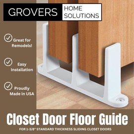 Sliding Closet Door Floor Guide Bracket | Universal Fit for 1-3/8" Width Bypass Doors (Single Unit, White) | Grovers Home Solutions