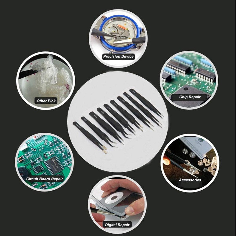 ESD Tweezers Set Precision Antistatic Stainless Steel Repair Tool Model