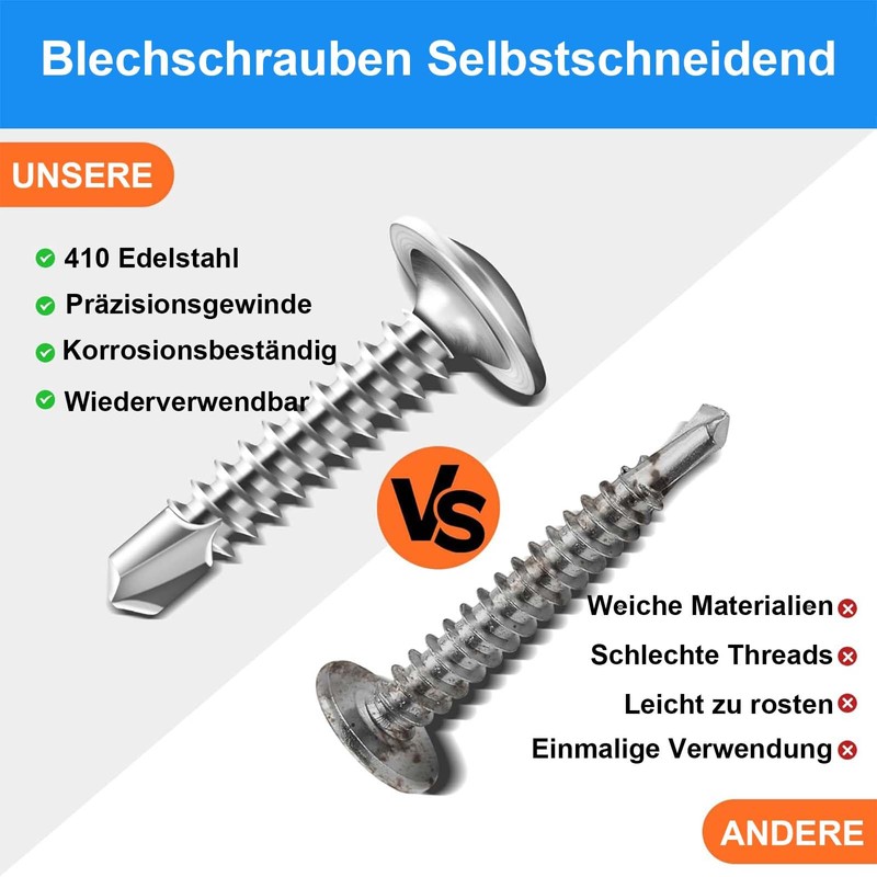 Pack of 50 self-tapping screws, 4.2 x 13 mm, self-tapping