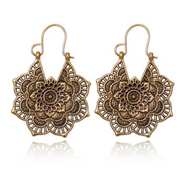 Vintage Earrings Boho Mandala Flower Earrings Gold Drop Dangle Earrings Tribal Earrings Vintage Ethnic Hoop Earrings Jewelry Earrings Jewelry Gifts for Women and Girls