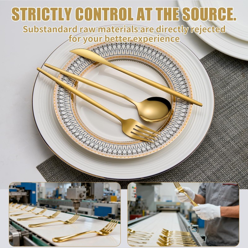 Gold Silverware Set for 8, 40 Pcs Stainless Steel Cutlery