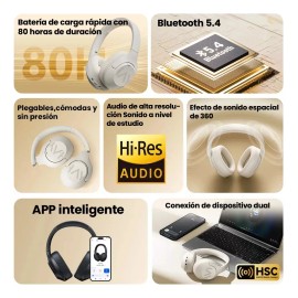 Haylou S30 Pro Anc Audífonos Diadema Gamer Inalámbricos/con Micrófono, Bluetooth 5.4, Llamadas Manos Libres, Cancelación De Ruido Adaptativa De - 43db, Controlador 40mm, 80h Reproducción, Blanco