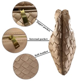 Woven Handbag for Women Knotted Top-Handle Bag Soft PU Leather Hobo Bag Fashion Ladies Evening Clutch, Apricot