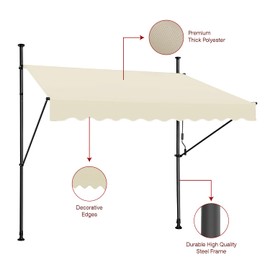 STEELAID Manual Retractable Awning – Multple Size and Color - Non-Screw Outdoor Sun Shade – Adjustable Pergola Shade Cover with UV Protection (Cream, 138''W, Max 57'' roll Out)