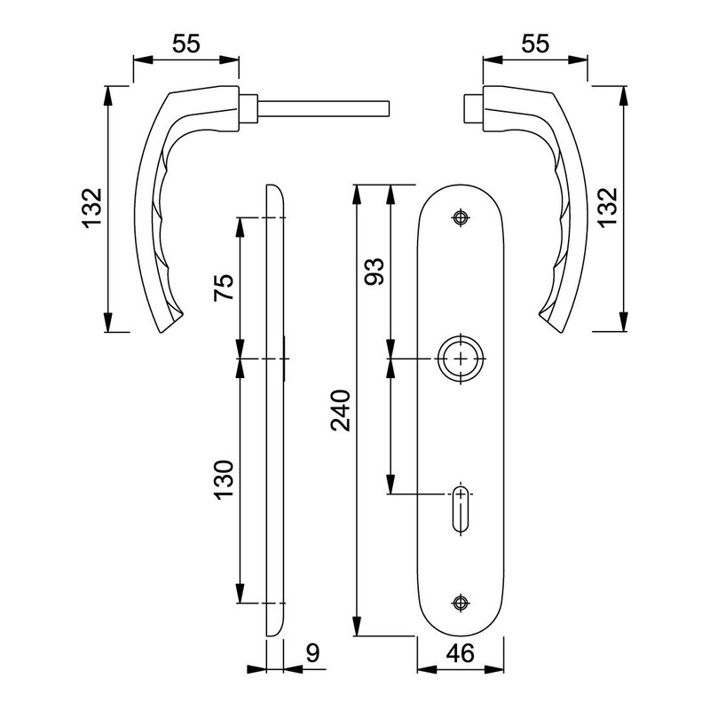 Hoppe Luxembourg Door Handle (Long Plate) Natural Aluminium for Indoor