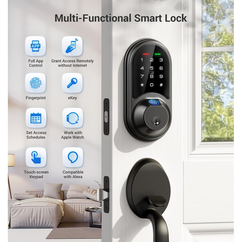 Veise RZ07 Smart Lock, Fingerprint Door Lock, 7-in-1 Keyless Entry