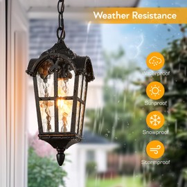 VIANIS Vintage ORB Pendant Light Fixtures with Gold Trim, 1 Pack Porch Lights Outdoor with Adjustable Chain, Outdoor Chandelier for Porch, Aluminum Waterproof Hanging Exterior Lighting for Front Patio