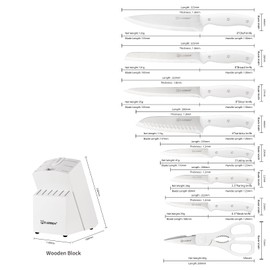 KATISUN 15-Piece White Kitchen Knife Set with Built-in Sharpening Stone, Ergonomic Triple Rivet Fixed Handles, Dishwasher Safe