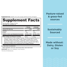 Ancient Nutrition Collagen Powder Protein, Multi Collagen Protein, Hydrolyzed Collagen Peptides Supports Skin and Nails, Joint Supplement (Gut Restore, 20 Servings)