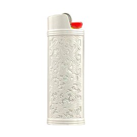 Lucklybestseller Funda de metal para encendedor BIC J6 con estampado floral clásico para encendedor de tamaño completo (oro blanco)