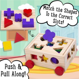 Jaques of London Wooden Shape Sorter for 1 year olds | Pull Along Wooden Toys for 1 2 3 Year Olds | Montessori Toddler Toys | Since 1795