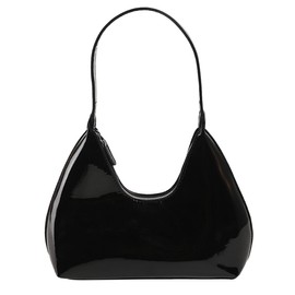 Patent Leather Hobo Shiny Handbags Cute Evening Clutch Armpit Shoulder Bag Crescent Purse (Black)