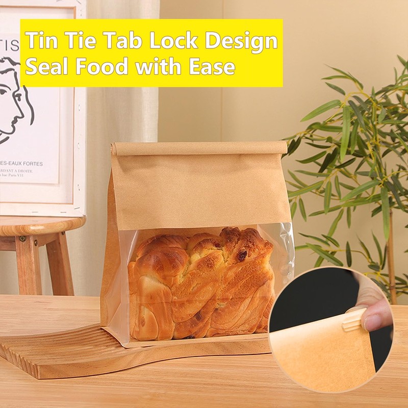 Heavy Duty Large Kraft Paper Bread Bags with Tin Tie