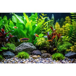 ZatiasMiller Aquarium Background Tropical Fish with Green Plants and Stones Terrarium Background Aquatic Plants Rocks Moss Tropical Style Landscape Aquarium Backdrop Fish Tank Backdrop Vinyl 30x12in