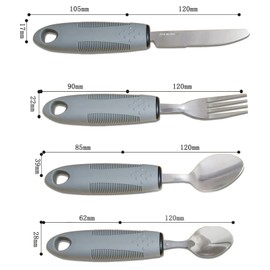 Ksvaye 4-teiliges Parkinson Besteck mit Dickem Griff Adaptive Utensilien Easy Grip Besteck Set Gabel Teelöffel Esslöffel Messer für Behinderte Menschen Parkinson Patienten Ältere Arthritis (Grau)