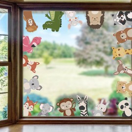 ORIGACH 9 Sheets Safari Animals Window Stickers Wild Animals Window Decals Forest Animals Double Sided Glass Window Door Sticker House Kitchen Children's Room Zoo Animals Party Accessories Decorations