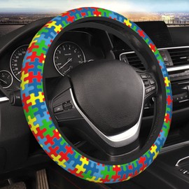 Autism Awareness Pattern Steering Wheel Cover Neoprene Universal 15 Inches Car Steering Wheel Protector for Women Men
