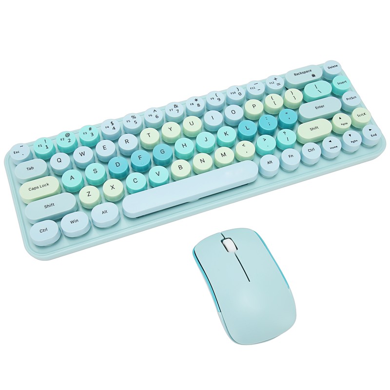 Keyboard Mouse Combo 2.4GHz Wireless Cute Retro 68 Round Keycaps