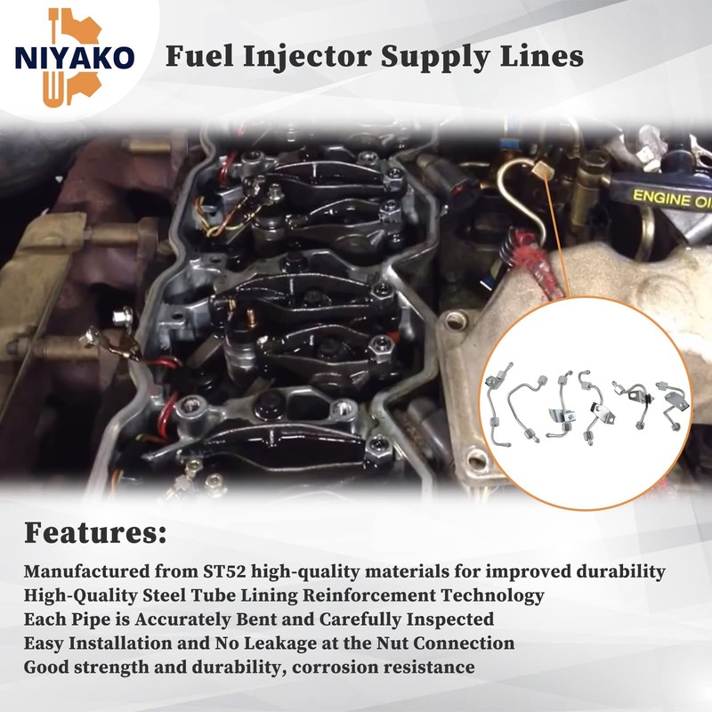 Niyako 6pcs Fuel Injector Supply Lines Replacement# 5086872AB 5086871AA 5086873AB