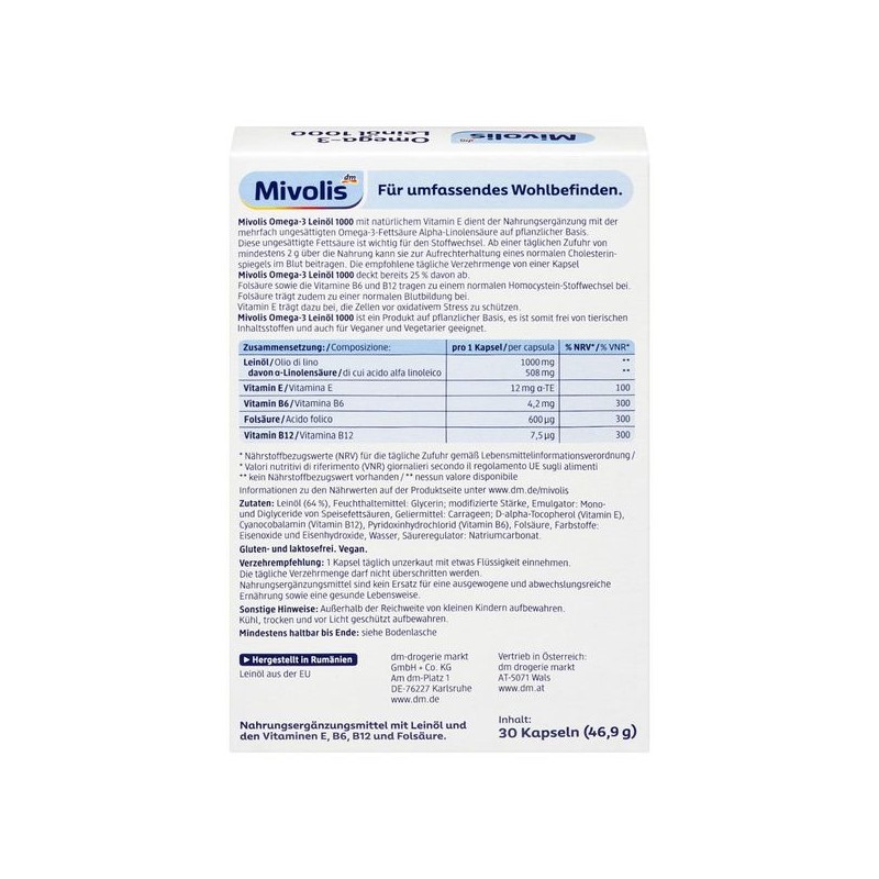 미볼리스 오메가-3 아마인유 1,000, 캡슐 30정, 46.9g Mivolis Omega-3 Flaxseed