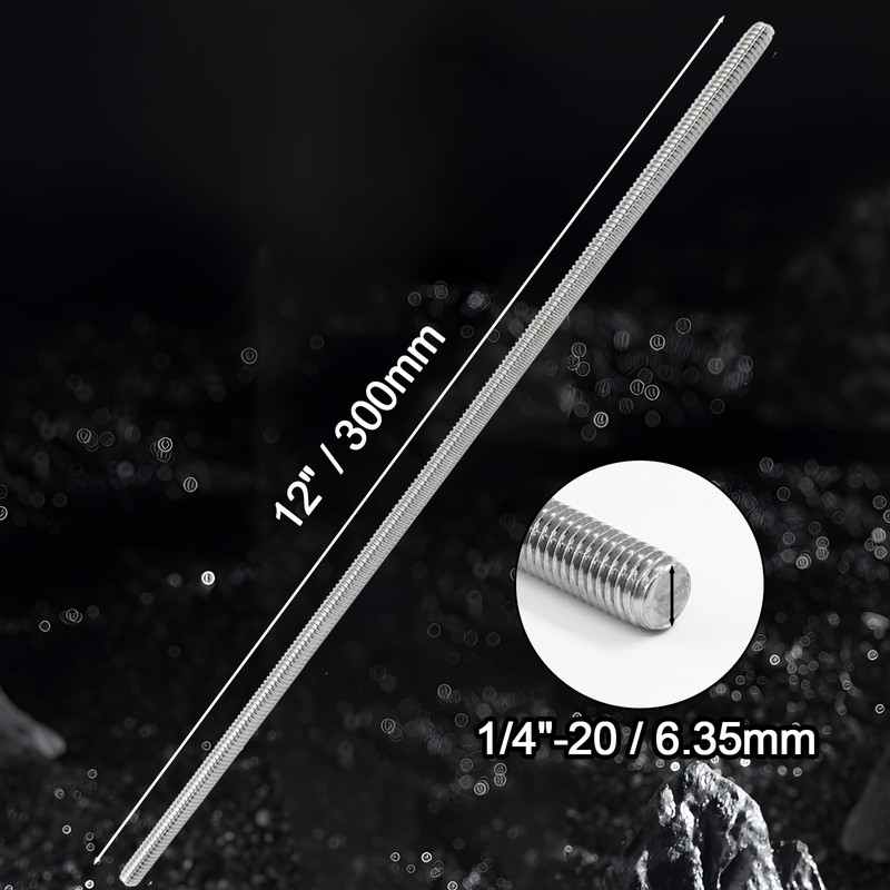 Jersvimc 2Pcs 1/4"-20 Threaded Rod Stainless Steel 1/4 Threaded Rod,