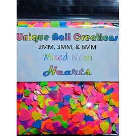 Unique Nail Creations HEART MULTI SIZE~ MIX NEON GLITTER~Nail•A