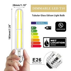 NOVELUX 7.3 Inch E26 Led Bulb 6W Dimmable, 6000K Cool White Edison Bulbs 800LM, Equal 80 Watt Tubular T10 T9 Long Clear Glass Light Bulb for Rustic Pendant Industrial Pipe Wall Sconces - 4Pack