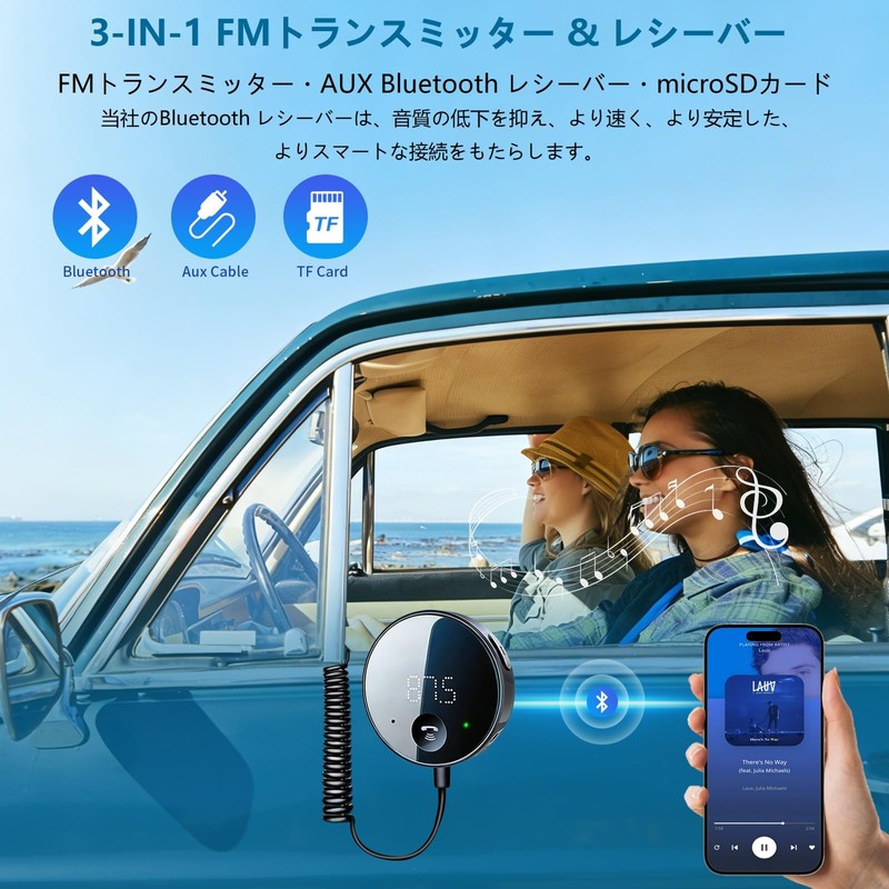 eppfun FM Transmitter & Bluetooth Car Receiver with Aux Support,