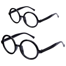 VNIDJGB 2 Pcs Round Glasses,Black Round Glasses No Lenses,Plastic Black Glass Frame,Retro Wizard Kids Fancy Dress Fake Glass,for Kids Adult Cosplay Fancy Dress Party Magic Theme Dresses Accessory.