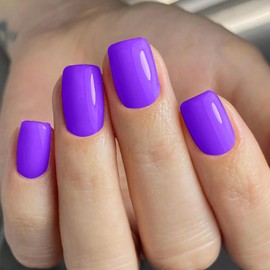 Purple Press On Nails Short Square Fake Nails Acrylic Nails Press Ons Full Cover False Nails With Purple Glossy Designs Reuseable Glue On Nails Square Stick On Nails For Women Girls