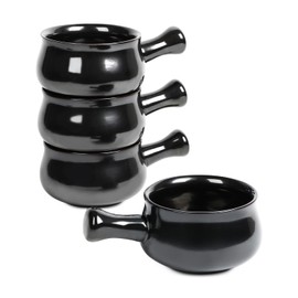 vicrays French Onion Soup Bowls With Handles, 26 Ounce for Soup, Chili, Beef Stew, Chip Resistant, Dishwasher Microwave Safe, Set of 4 (Black)