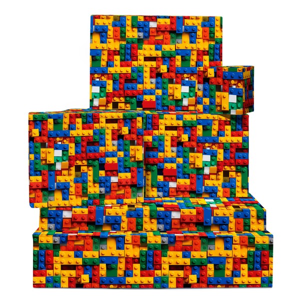 Building Blocks Wrapping Paper - 6 Sheets of Colourful Birthday