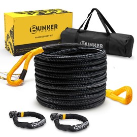 BUNKER INDUST 1"×30ft Kinetic Recovery Rope with 2 Soft Shackles Kit, Kinetic Recovery Tow Rope Snatch Strap Off Road Recovery Kit for UTV, ATV, Truck, Car, Jeep, Tractor