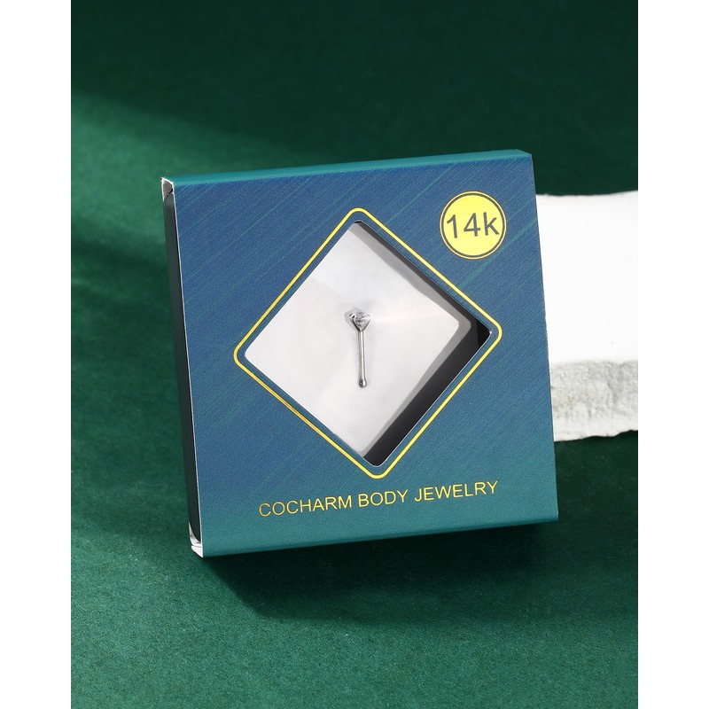 COCHARM 14K White Gold Nose Stud 20g White Gold Nose