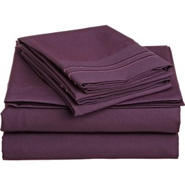 Cathay Home Luxury Soft Microfiber Sheet Set with Embroidered Pillow Cases, Queen, Eggplant